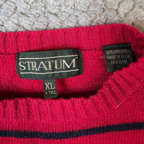 Stratum Men's XL Tall Red Striped Crewneck Sweater Long Sleeve Classic Knit - Picture 3 of 9